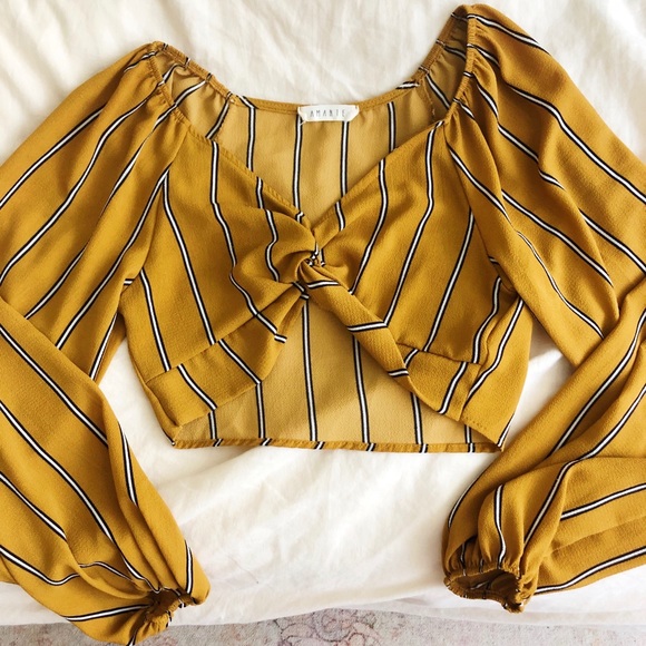 Long sleeve cropped striped cotton shirt - Picture 1 of 2